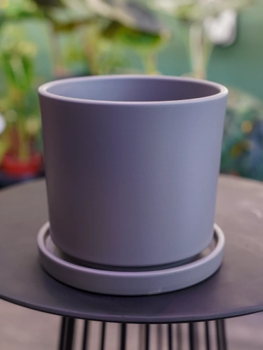 Doniczka ceramiczna z podstawką Basit Szara ⌀14cm